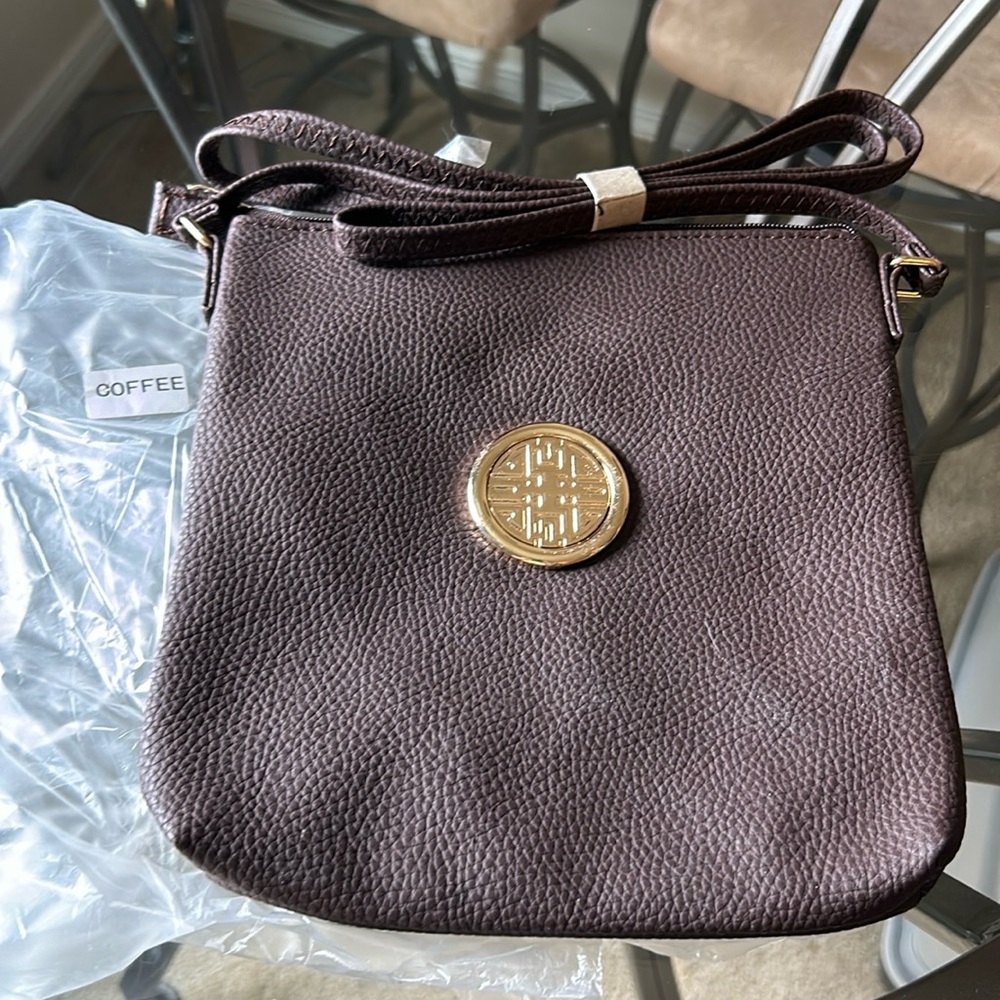 Crossbody vinyl purse, chocolate, brown chocolate brown
